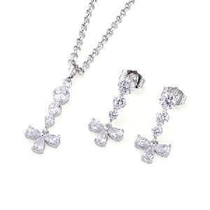 rhodium plated brass cubic zirconia jewelry stone ring earring