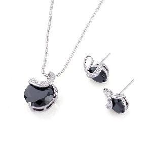 Sell Rhodium Plated Brass Cubic Zirconia Jewelry Set, Ring, Earring, Necklace, Costume Jewelry