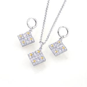 Sell Rhodium Plated Brass Cubic Zirconia Jewelry Set, Semi-precious Stone Bracelet, Ring, Pendant