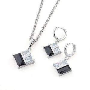 Sell Rhodium Plated Brass Cubic Zirconia Jewelry Set, Semi-precious Stone Pendant, Bracelet, Ring