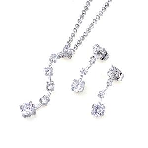 Sell Rhodium Plated Brass Cubic Zirconia Jewelry Set, Titanium Plsted Brass With Semi-precious Stone