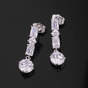 Sell Rhodium Plated Brass Cubic Zirconia Stud Earring, Rhinestone Jewelry, Semi-precious Stone Jewel