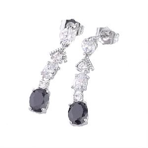 Sell Rhodium Plated Brass Cubic Zirconia Stud Earring, Semi-precious Stone Ring, Costume Jewelry