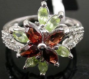 sterling silver garnet ring prehnite jadeite pendant tourmaline earring