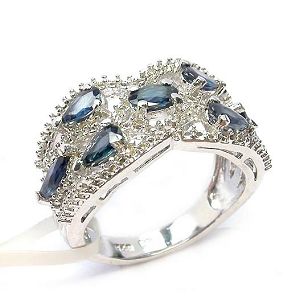 Sell Sterling Silver Natural Sapphire Ring, Blue Topaz Pendant, Prehnite Jewelry Set