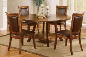 Combination Wood Leather Round Dining Set Mahogany Teak Indoor Furniture Elegance