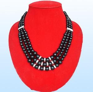 Glass Pearl Necklace With Rhinestones