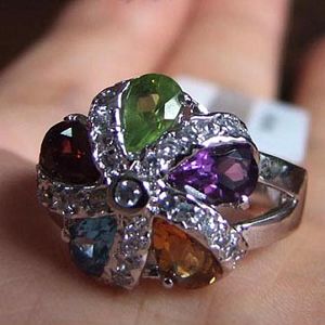 sterling silver mix gem ring smoky quartz pendant prehnite garnet earring