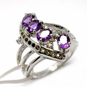 Sell Sterling Silver Natural Amethyst Ring, Smoky Quartz Pendant, Prehnite Ring, Earring, Bracelet