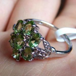 Sell Sterling Silver Natural Olivine Ring, Fashion Cz Ring, Gemstone Jewelry Silver Jewlery