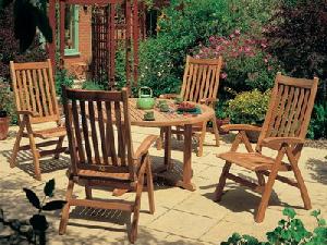 At Set-044. Reclining Chair With Round Table In Set Teak Garden Outdoor Furniture