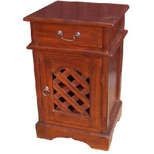 Bedside With Hole Slats Doors, One Drawer Teak Mahogany Indoor Furniture