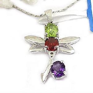 Sell Sterling Silver Natural Amethyst, Garnet And Olivine Pendnat, Citrine Necklace, Beacelet