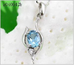 Sell Sterling Silver Natural Blue Topaz Pendant, Amethyst Pendant, Tourmaline Earring, Blue Topaz Ri