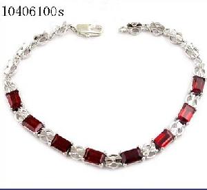 Sell Sterling Silver Natural Garnet Bracelet, Garnet Pendant, Tourmaline Earring, Chalcedony Pendant