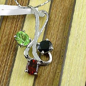 Sell Sterling Silver Natural Mix Gem Pendant, Amethyst Ring, Tourmaline Earring, Olivine Bracelet