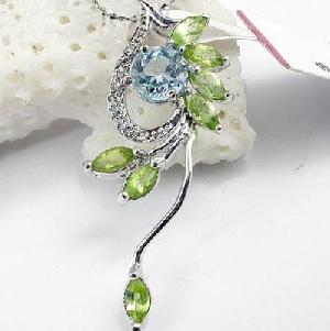 Sell Sterling Silver Natural Olivine Pendant, Topaz Ring, Citrine Earring, Smoky Quartz Bracelet