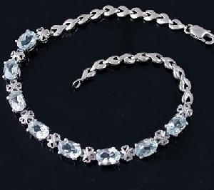 Sell Sterling Silver Natural Blue Topaz Bracelet, Amethyst / Tourmaline Earring, Fashion Silver Jewe