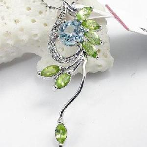 Sell Sterling Silver Natural Olivine Pendant, Topaz Ring, Citrine Earring, Smoky Quartz Bracelet