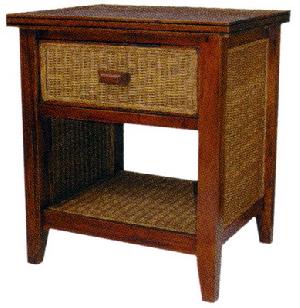 Java Rattan Night Stand 1 Drawer Mahogany Woven Indoor Furniture