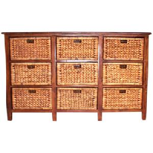 mahogany cabinet nine drawers wooden woven indoor furniture water hycinth