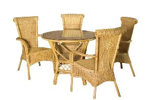 Simply Rattan Dining Set Arm Chair And Round Table With Glass On Top Woven Furniture