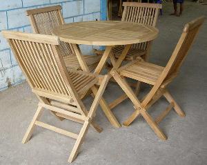 Simply Teak Round Folding Chair Set Outdoor Garden Furniture Table
