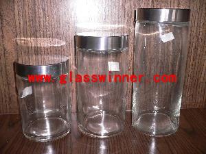 Glass Jar With Slideable Metal Lid