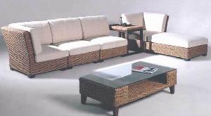 Wicker Sofa Corner Living Set Banana Leaf Gliss Brown Color Woven Rattan Furniture Indonesia