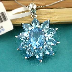 sterling silver blue topaz pendant gemstone jewelry fashion cz