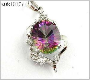 sterling silver rainbow pendant bracelet ring fasjion cz jewelry gemstone