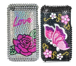 Butterfly And Flower Diamond Rhinestone Bling Hard Case For Apple Iphone 3gs Iphone 3g