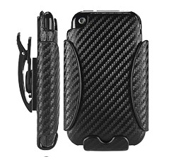 Holster Combo Carbon Fiber Leather Hard Case For Iphone 3gs Iphone 3g Black