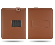 Snap Fastener Flip Leather Case Pouch With Magnetic Kickstand Brown