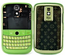 Full Housing Faceplate Cover Green Metal / Star Design For Blackberry Bold 9000