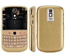 Full Housing Faceplate Cover Matte Frame With Gold And Silver Leather For Blackberry Bold 9000