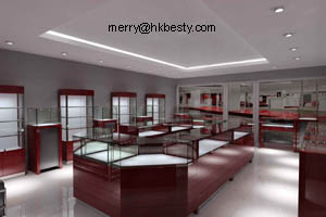 Wood Glass Countertop Jewellery Display Cabinet Showcase With Led Light For Jewelry Showroom