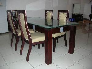 Jogja Leather Dining Set Chairs And Table Mahogany Teak Wooden Indoor Furniture