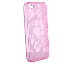 Dog Paw Pattern Silicone Skin Case Cover For Iphone 4 Pink