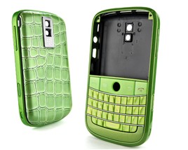 Housing Cover Keypad Green Frame With Green And Silver Crocodile For Blackberry Bold 9000