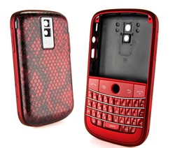 Housing Cover Keypad Red Matte Frame With Red And Silver Snake Skin For Blackberry Bold 9000