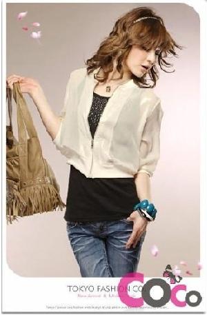 beige chiffon blouse korean zipper jacket