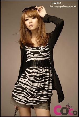 Black New Zebra-stripe Fake Two Picecs Blouses With Belt