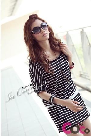 blue horizontal stripe korean dress