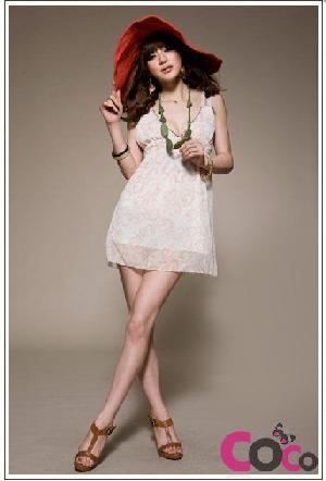 chiffon flimsy short summer zip v neck dress