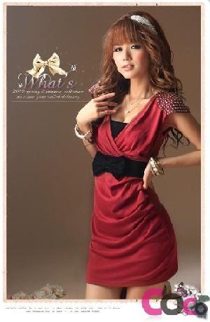 v collar paillette ruffled korean dress