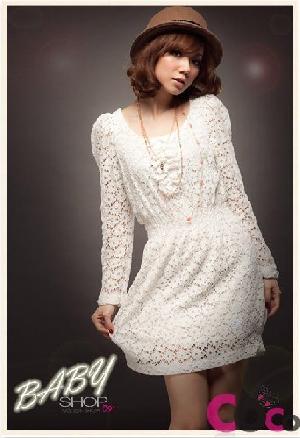 White Girdle Lace Beauty Rosalie Long Sleeve Dress