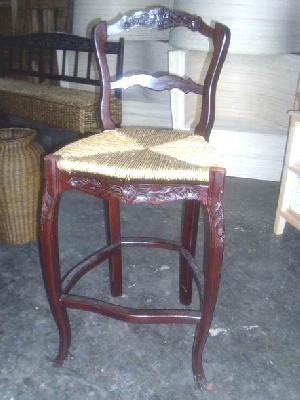 Mahogany Woven Bar Dining Chair Wooden Rattan Indoor Furniture