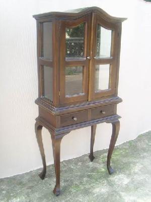 Small Java Vitrine Two Drawers Glass Doors Antique Reproduction Teak Mahogany Wooden Furniture