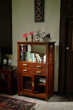 Spain Bookcase Small Open Four Drawers Teak Mahogany Wooden Indoor Furniture Java